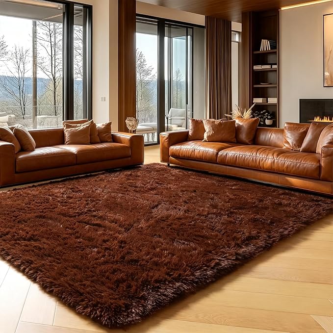 Brown Rugs for Living Room Bedroom, 5x8 Fluffy Bedside Area Rug, Soft Plush by ONASAR