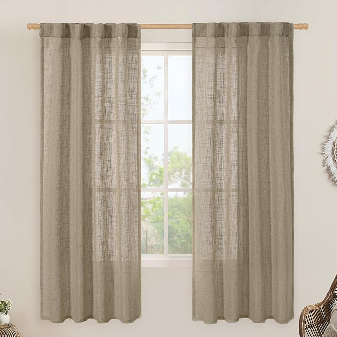 Taupe Linen Semi Sheer Curtains by LAMIT