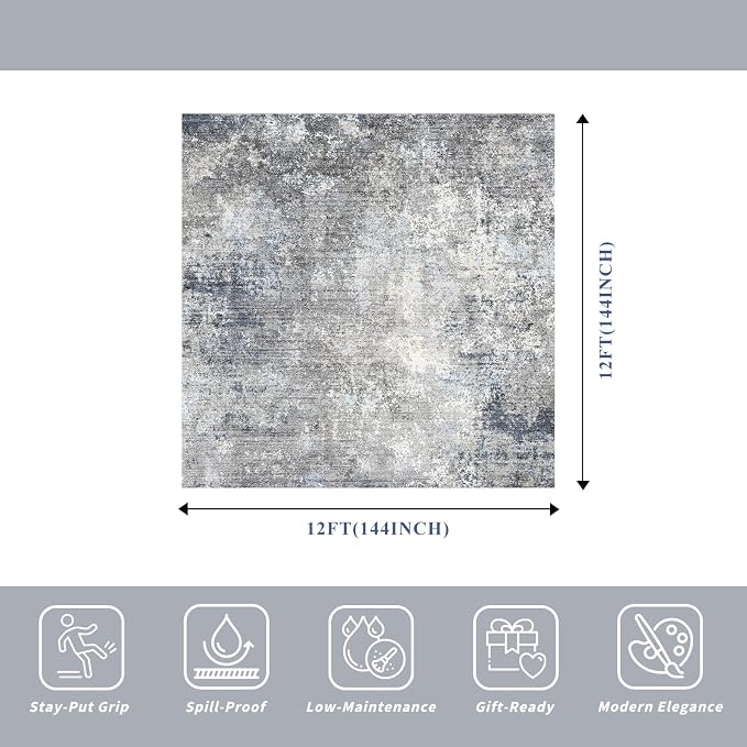 12x12 Square Area Rug for Living Room, Washable Modern Rug, square rooms - Image 2