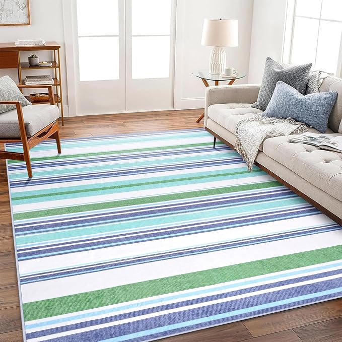 Area Rug 4x6 Blue Rug Washable Rugs Non Slip Low Pile Small Carpet - Image 3