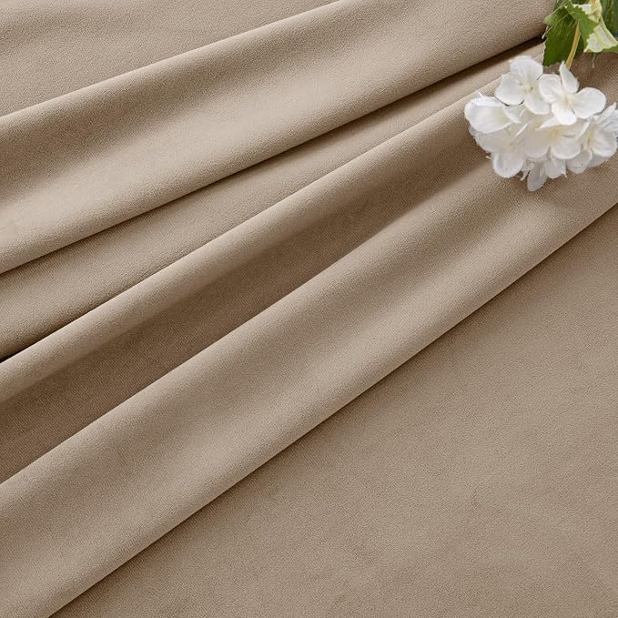 MIULEE Velvet Curtains 50W x 90L 2 Panels Camel Beige Blackout Curtains | - Image 7