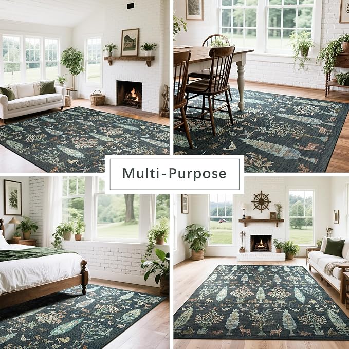 Washable Rugs 8x10 Area Rug for Living Room, Dining Room-Dark Green | Ultra - Image 5