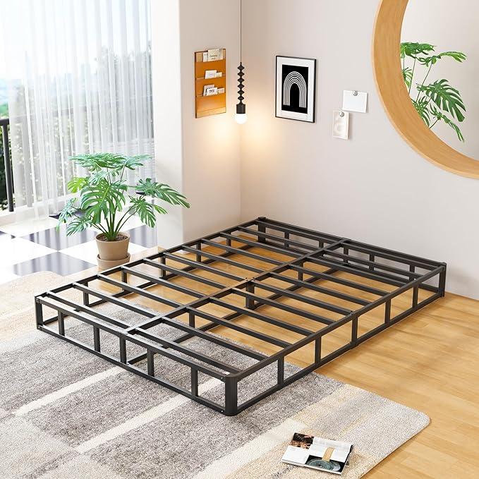 EMODA 8 Inch Queen Box Spring Bed Base, 3000 LBS Heavy Duty Metal Mattress Foundation with Fabric Cover, Easy Assembly