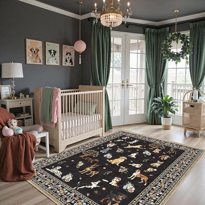 Black Floral Area Rug 3x5 for Bedroom Entryway | Ultra-Thin; Non Slip; - Image 4