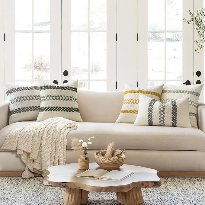 MIULEE Set of 2 Moss Green Boho Decorative Pillow Covers 18x18 Inch | Farmhouse - Image 2