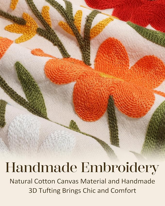 Embroidered Lumbar Pillow Cover 20x12 Inch, Flower Cluster | Decorative Throw - Image 2