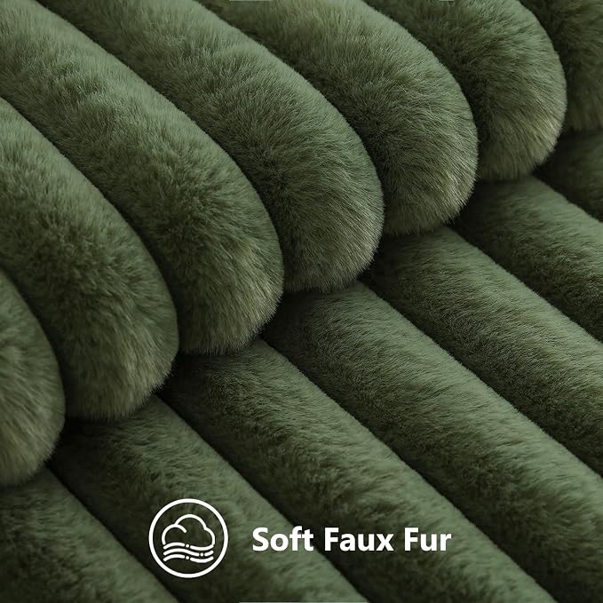 decorUhome Fall Faux Fur Throw Pillow Covers 18x18 Set of 2 Olive Green | - Image 7
