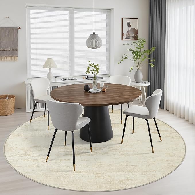 Round Area Rug Living Room: 6 ft Modern Washable Carpet Taupe | - Image 4