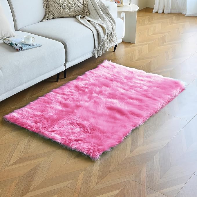 duduta Hot Pink Faux Sheepskin Fur Rug 3x5 ft, Fluffy Carpet Rug | Shag Fuzzy - Image 6