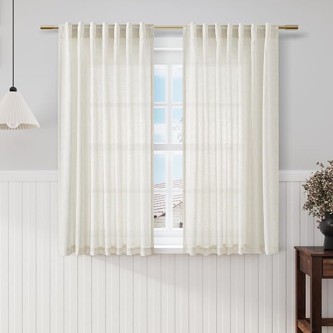Cream Linen Back Tab Rod Pocket Curtains 52 Inch Length by Nanspring