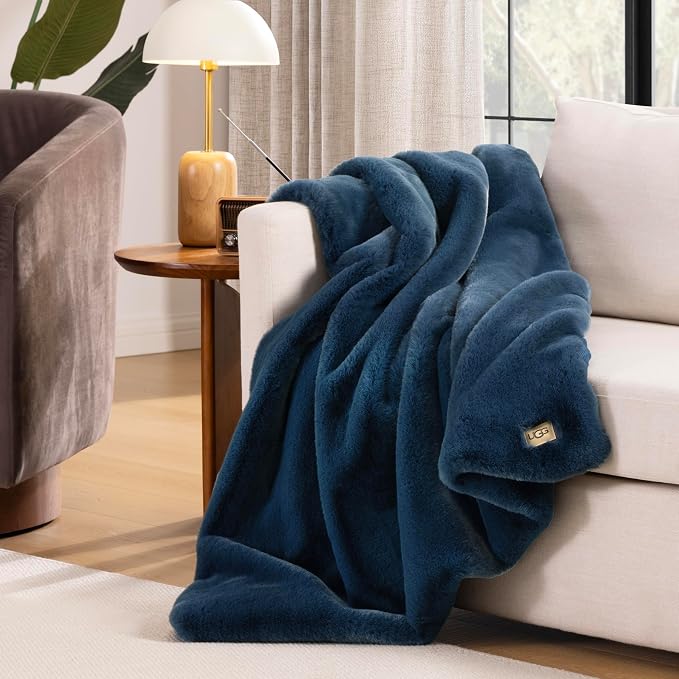UGG Euphoria Throw Blanket, Plush Faux Fur Blanket, Indigo Blue | Reversible - Image 7