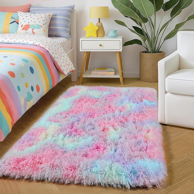 Amdrebio Rainbow Unicorn Pastel Small Mini Area Rug 2x3 by Amdrebio