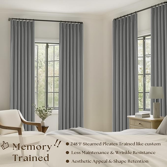 Grey Pinch Pleated Black Out Linen 45 Inch Curtains - Image 2