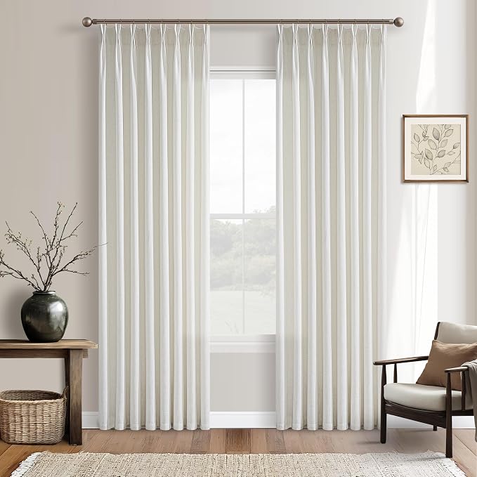 Pinch Pleated Thick Linen Light Filtering Ivory Curtains 86 Inches Length | by Twodrapes