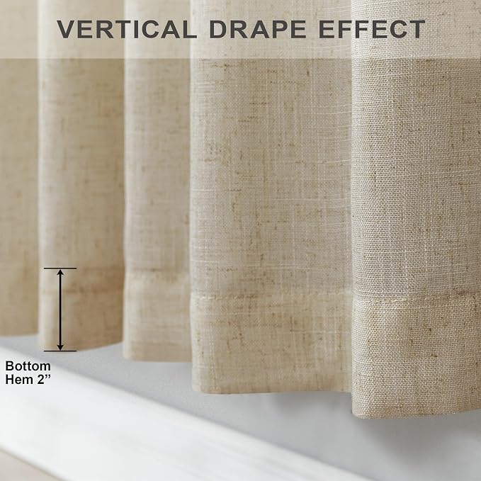 Modern Farmhouse Linen Curtains 80 Inches Long 2 Panel Set Taupe Semi Sheer - Image 7