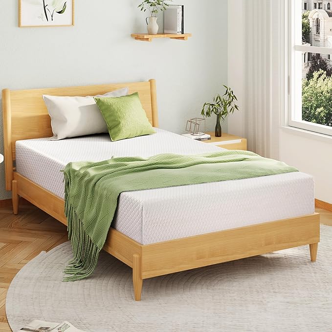 EGOHOME Twin XL Memory Foam Mattress, 8 Inch Bed Mattress in a Box with Cooling Green Tea Gel, Relieve Pressure with Medium Support, CertiPUR-US Certified, 80''L x 38''W, White