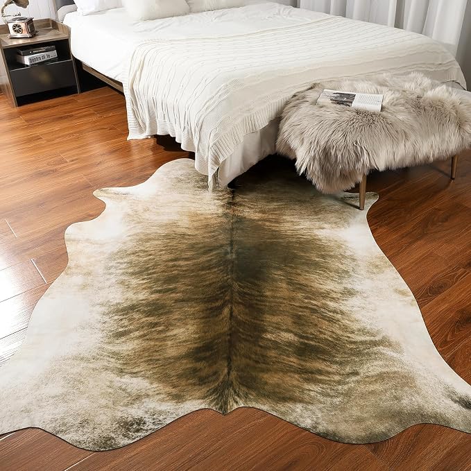 Western Faux Cowhide Rug, Animal Cow Hide Rug, 4.6 x 5.2 Ft Brownish | Premium - Image 6