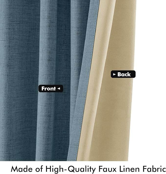 MIULEE 100% Blackout Linen Curtains 42 x 63 Inch Stone Blue 2 Panels | Thermal - Image 6