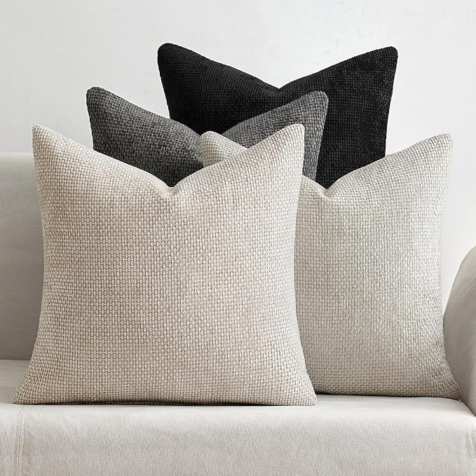 MIULEE Soft Decorative Chenille Pillow Covers Cream Grey 16x16 Pack of 4 | by MIULEE