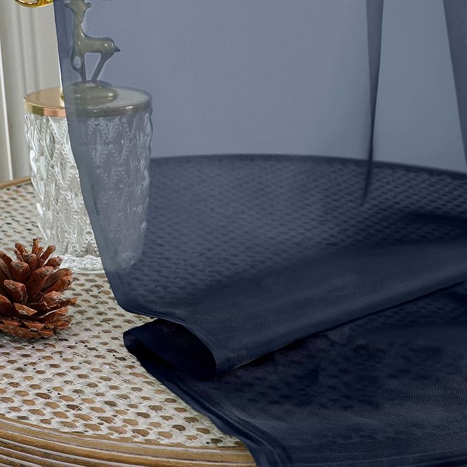 Chyhomenyc Navy Blue Sheer Curtains 63 Inches Long 2 Panels, Light Filtering - Image 7