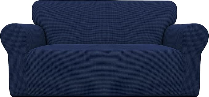 Easy-Going Stretch Loveseat Couch Covers Washable Navy | 1-Piece Loveseat Covers by Easy-Going