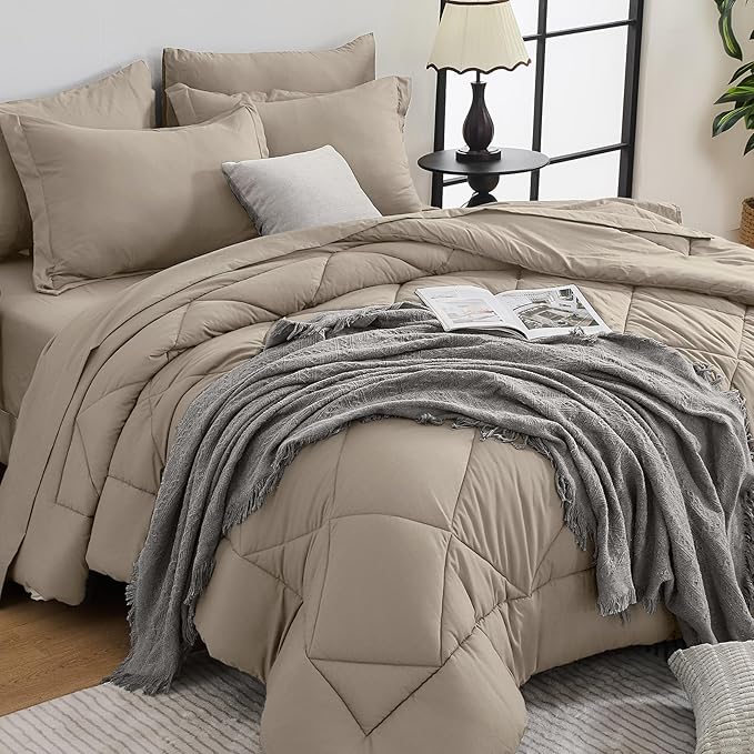 HEVUMYI Linen Twin Comforter Set - 5-Piece All Season Bed in a Bag Twin, Ultra Soft Bedding Set with Comforter, Flat Sheet, Fitted Sheet, Pillowcases, Pillow Shams