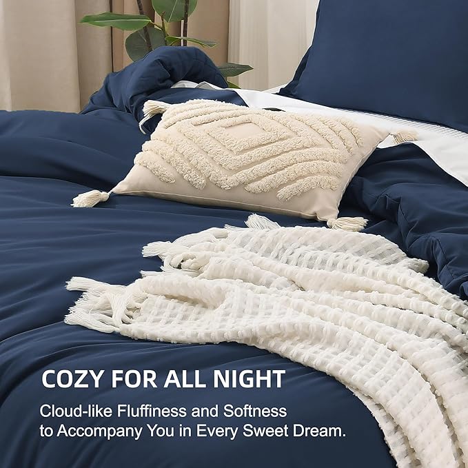 Litanika California King Comforter Set Navy Blue - 3 Pieces Cal King Lightweight Soft Plain Bed Comforter, Oversized Down Alternative Bedding Set - Machine Washable (104x96In, 2 Pillowcases)