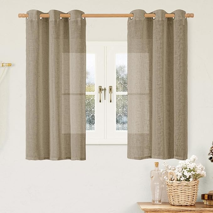 Taupe Semi Sheer Linen Curtains 45 Inch Length by LAMIT