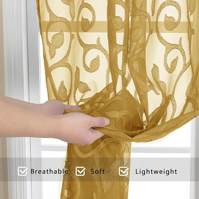 Furman Gold Sheer Curtains 54 Inch 2 Panels Set - Image 5