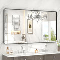 55x30 Inch Black Framed Bathroom Mirror for Wall, Large Matte Metal Framed Wall Mirror, Black Rectangle Bathroom Vanity Mirror, Anti-Rust, Shatterproof (Horizontal/Vertical)