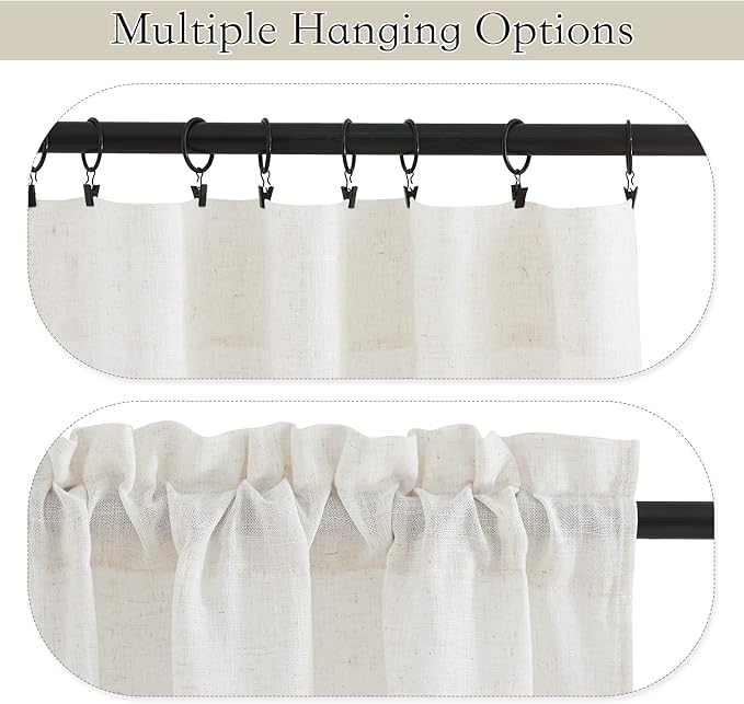 RYB HOME Semi Sheer Curtains Linen Textured Fabric Light and Airy Half Privacy Window Drapes for Bedroom Dining Living Room Office, Linen, 34 inch Wide x 84 inch Long, 2 Panels