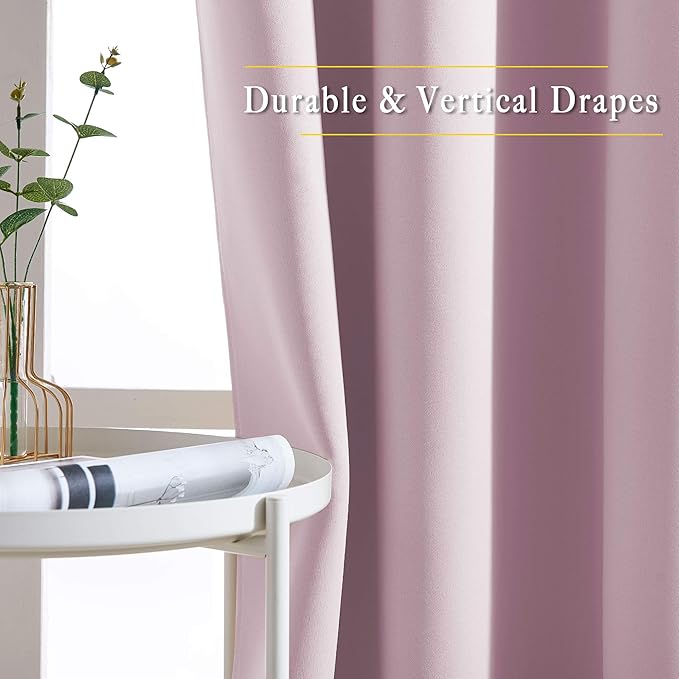 NICETOWN Baby Pink Sliding Door Curtains 2 Panels Set 118 inches Long, Grommet Thermal Room Darkening Curtains Privacy Room Divider Sound Reducing for Bedroom/Living Room, W66 x L118