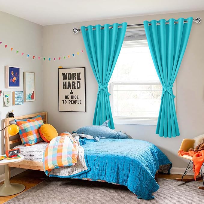 Grommet Blackout Curtains for Bedroom, 70 x 63 Inches, Turquoise | Thermal - Image 6