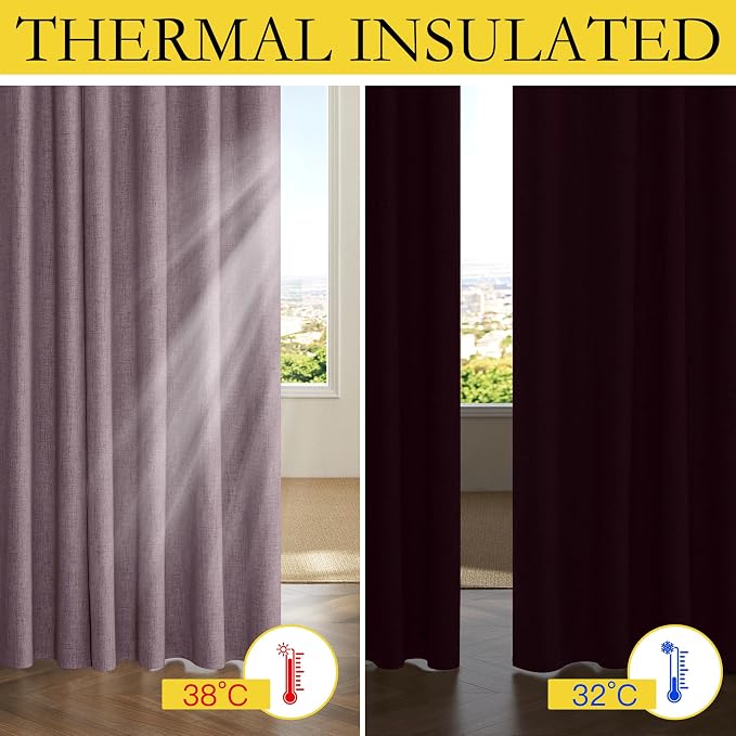 NICETOWN Chaise Mauve Vintage Linen 100% Blackout Curtains - Image 6