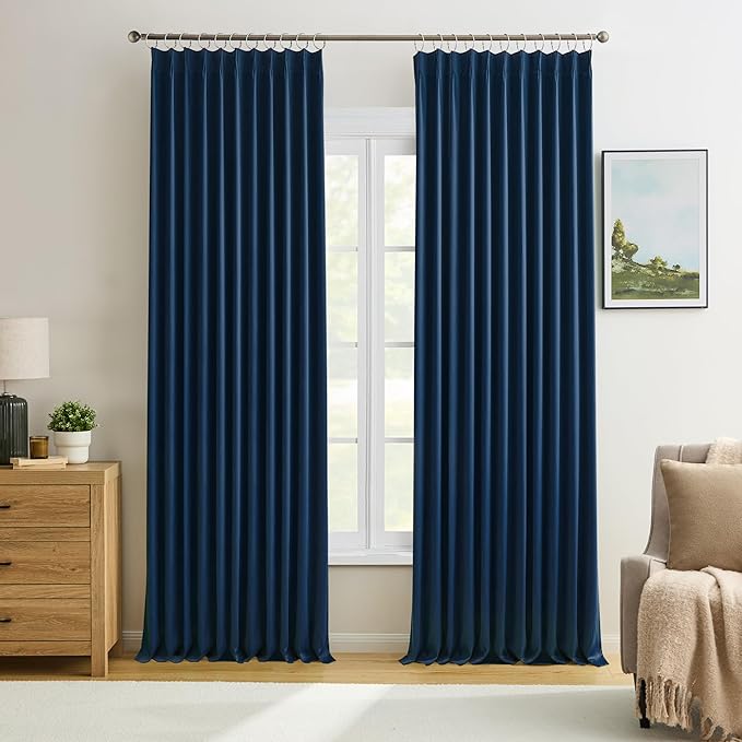 Navy Blackout Curtains 72 Wide x 95 inch Long 2 Panels by KEQIAOSUOCAI