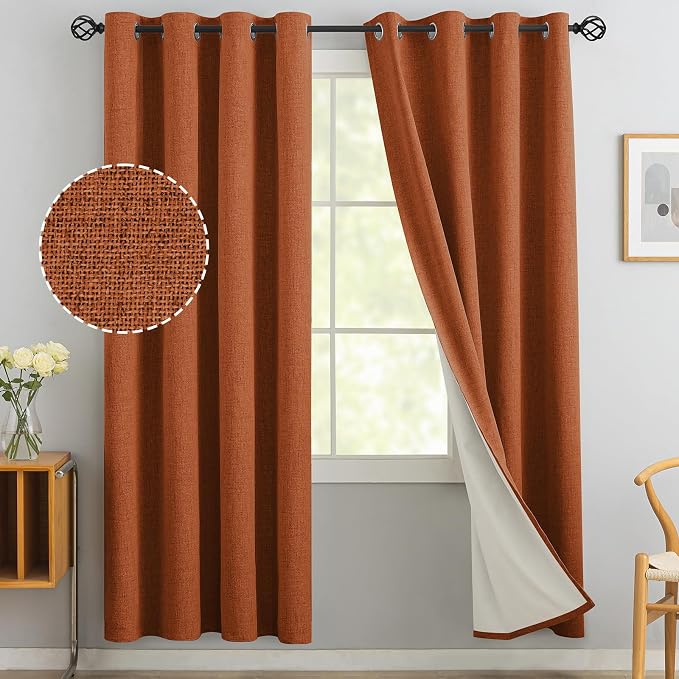 Yakamok Burnt Orange Linen Curtains 72 Inches Long by Yakamok