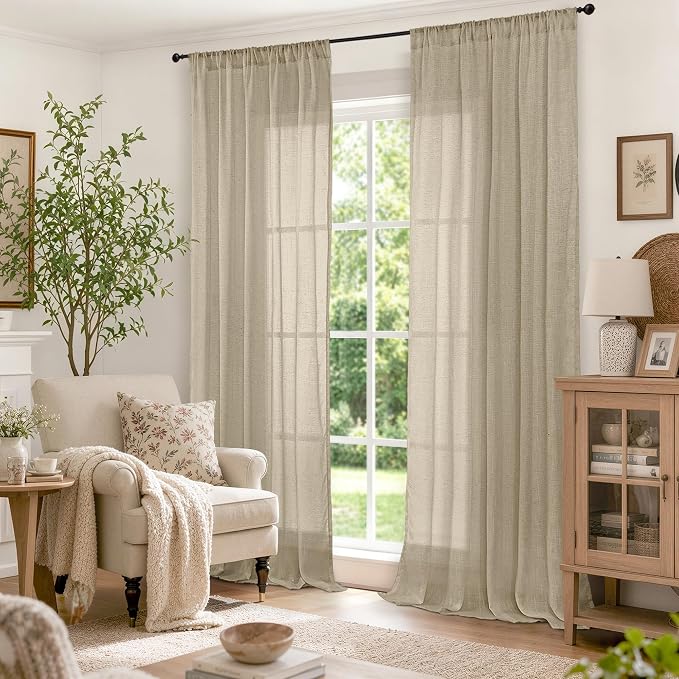 BGment 90 Inches Long Camel Linen Curtains - Image 2