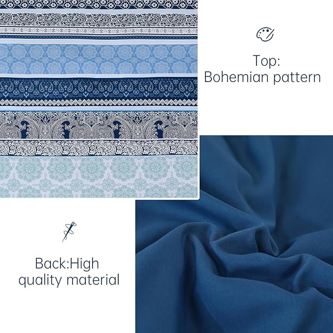 Boho Comforter Set Full Size,8 Pieces Navy Blue Bohemian Striped Bed in a Bag,Paisley Soft Microfiber Bedding Comforter Set