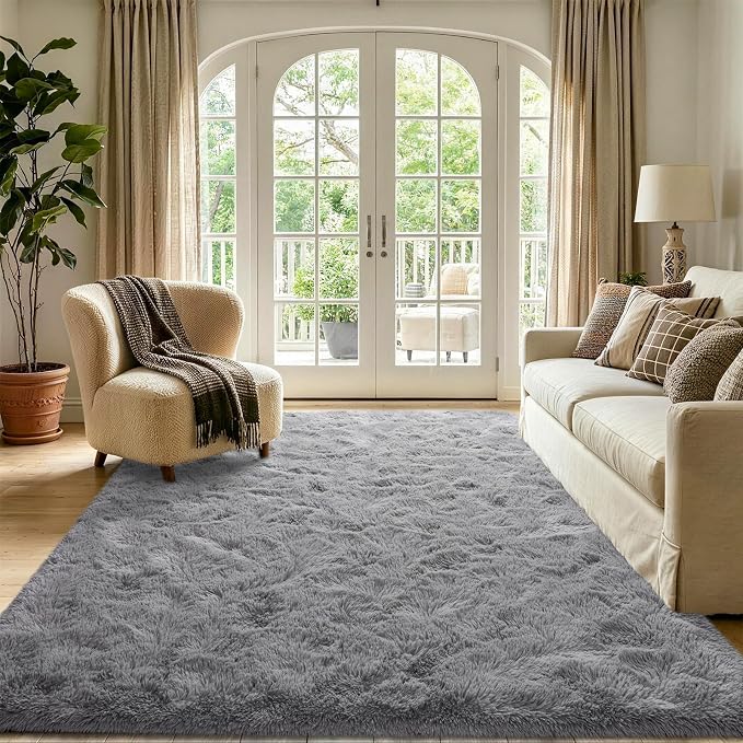 4x6 Grey Fluffy Soft Area Rug Non-Slip - Image 2