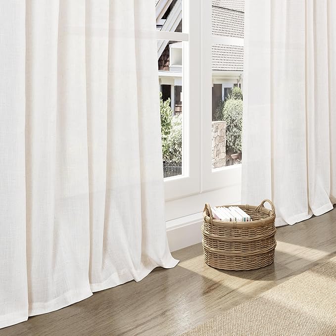 Ivory White Linen Curtains for Living Room 100 Inches Long Light Filtering Semi - Image 5