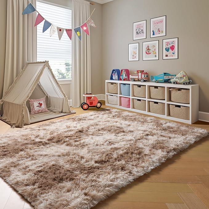 Area Rugs for Bedroom Living Room, Fluffy Tie-Dye Beige 4x6 Indoor Bedside - Image 7
