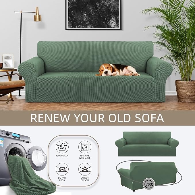 Stretch Couch Covers for Sofa, 3 Cushion Slipcover, Elastic Bottom for Dogs & - Image 3