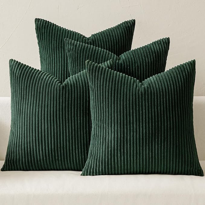 MIULEE Soft Corduroy Decorative Throw Pillow Covers Army Green 18x18 | Set of 4 by MIULEE