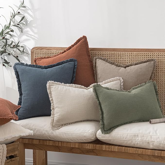 MIULEE Boho Linen Fringe Decorative Fall Throw Pillow Covers Dune 18x18 | Set - Image 6