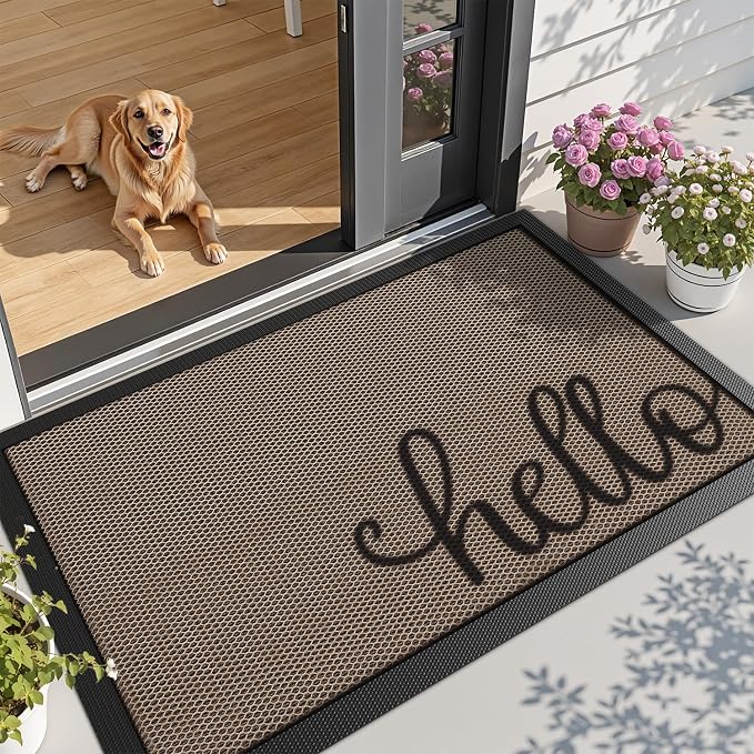 LUMI Outside Welcome Door Mat 36x59, Non-Slip Durable Rubber Easy Clean | Hello by LUMI
