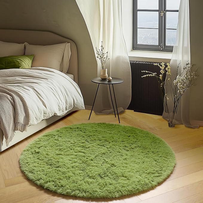 Grass Green Round Area Rug 4ft, Soft Bedroom Circle Rugs Floor Mat - Image 4