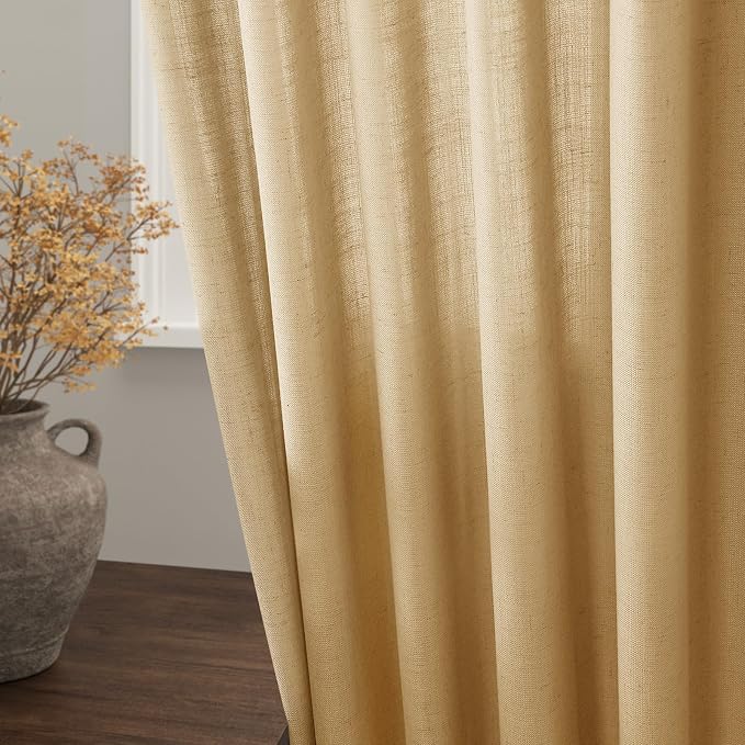 Gold Yellow Linen Curtains 96 Inches Long 2 Panels Set - Image 4