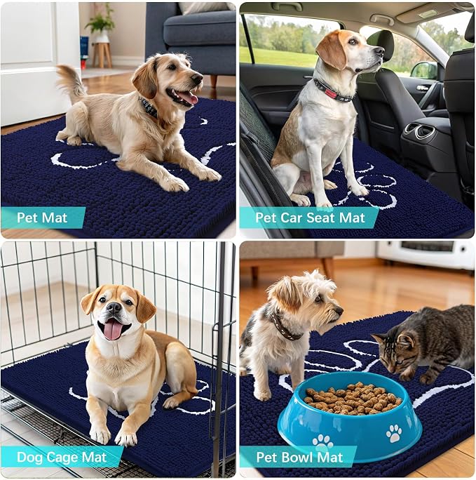 OLANLY Dog Door Mat for Muddy Paws 47x24, Paw Print Design Chenille Mud Mat | - Image 7