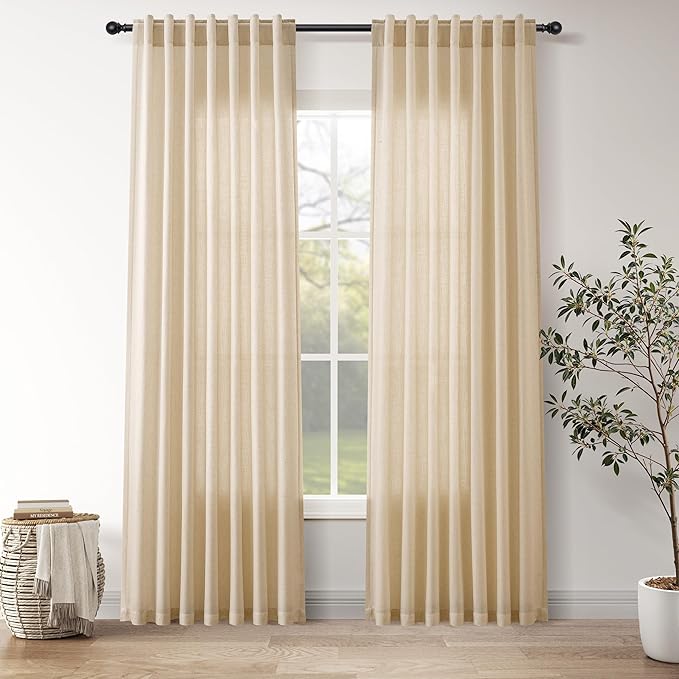 Tan Linen Curtains 84 Inches Long by Nanspring