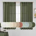 Olive Green Linen Semi Sheer Curtains 45 Inch by LAMIT